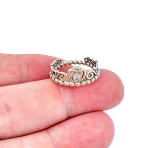Pandora Sterling Silver Moments Princess Tiara Crown Ring Cubic Zirconia Size 6